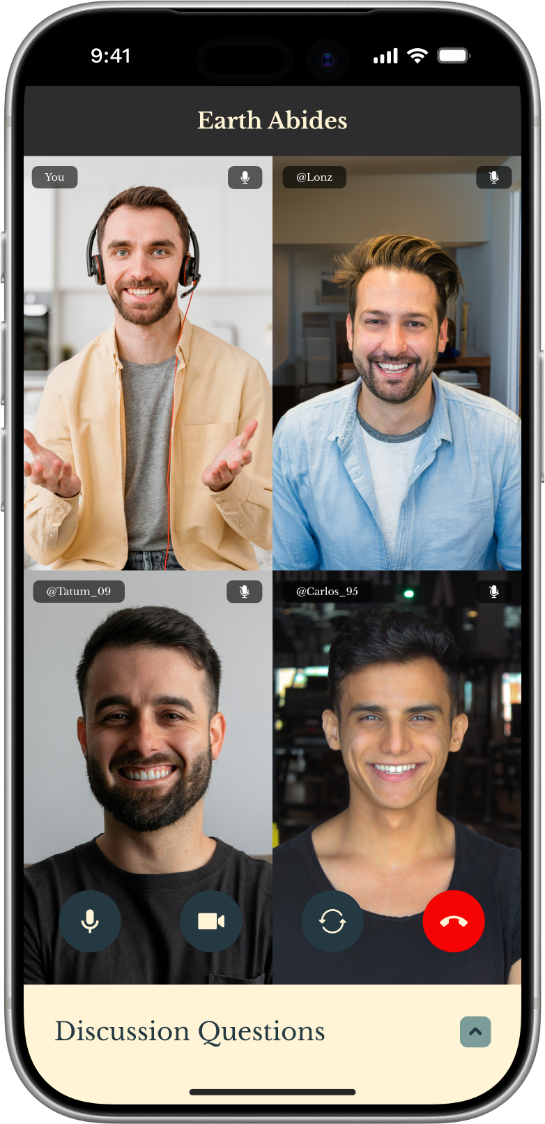 App screenshot showing a video call